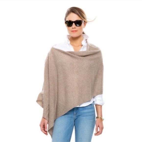 Rachel Zoe Sweaters - Rachel Zoe 2-Ply Cashmere Taupe Knit Poncho Sweater One Size
